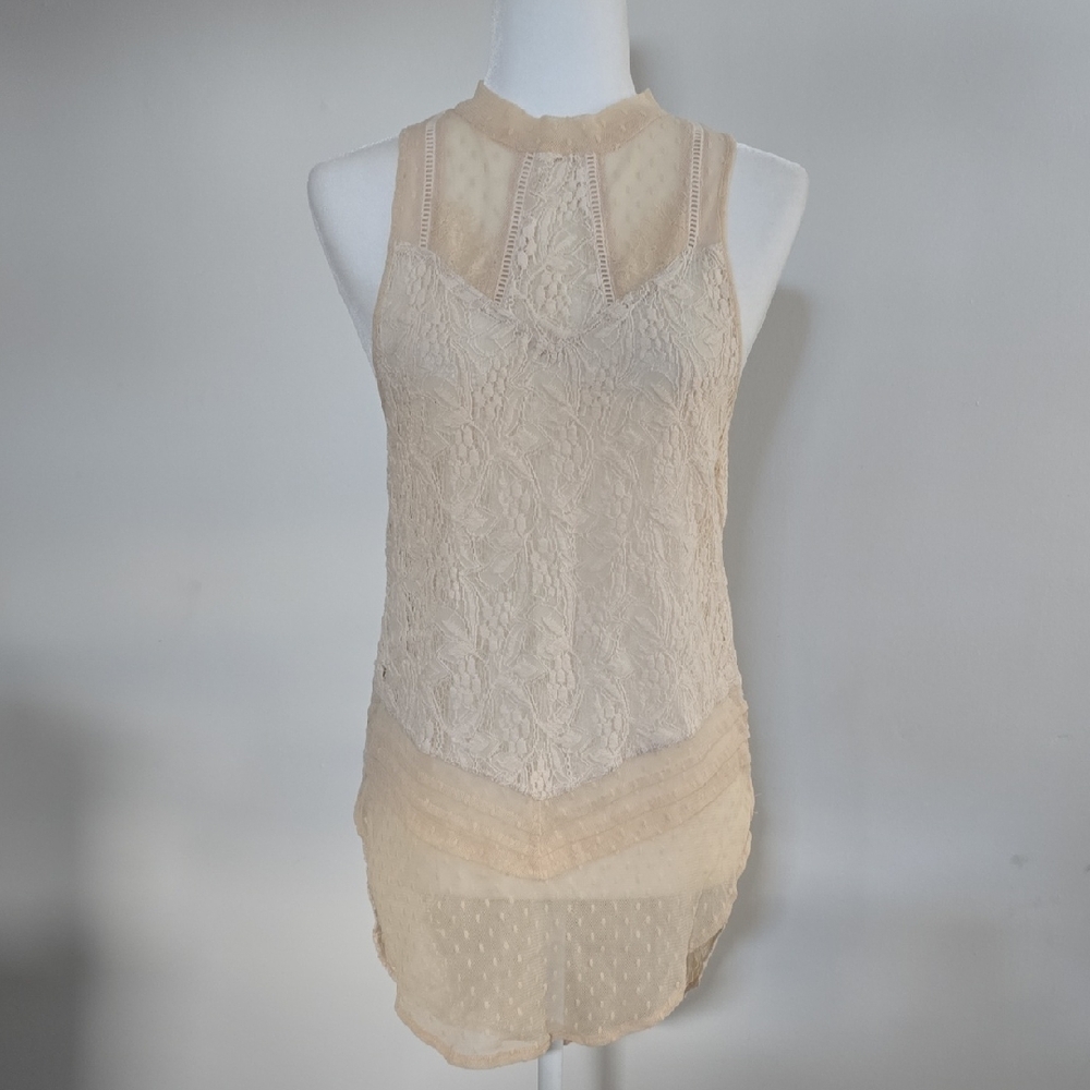 Free People Beige Lace Halter Top